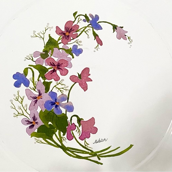 Vintage Set of 6 Clear Avon Arcoroc Made in France Wild Violet Glass Plates - Picture 2 of 6